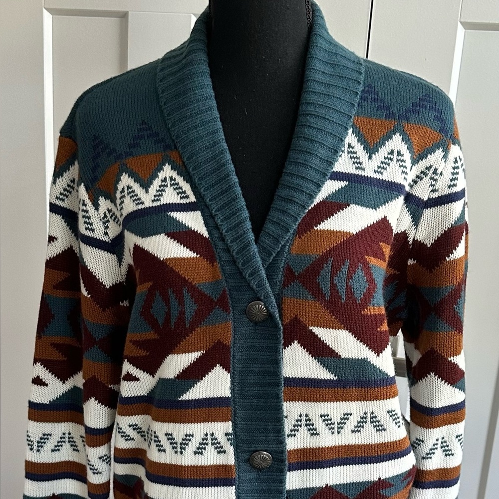 Wrangler Women’s Teal and Brown Patterned Cardigan